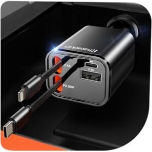 [2025 Ultra-Compact] Retractable Car Charger 4 in 1, 69W Car Phone Charger Compatible with iPhone 16 Car Charger Fast Charging, Car Accessories, Car Charger Adapter for iPhone 16/15/14/13/Galaxy