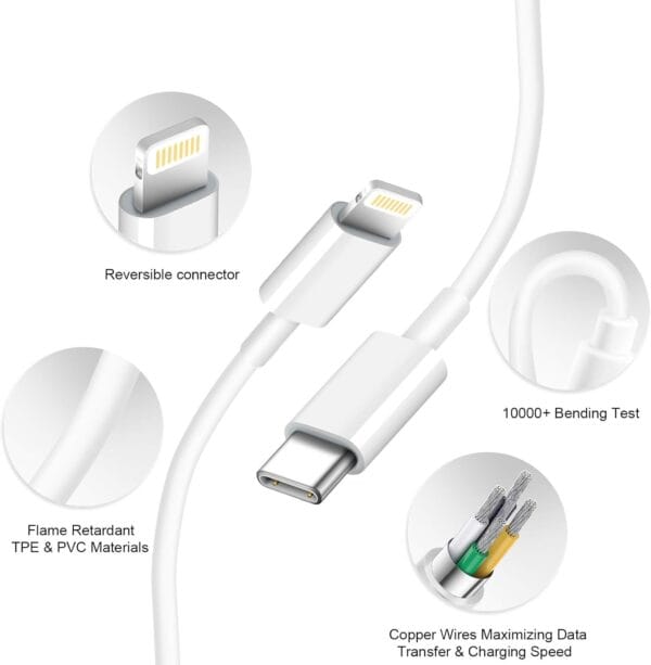 iPhone Charger Fast Charging USB C Charger Block Type C Charger Fast Charging 20W PD Wall Charger with 6FT iPhone Charger Cord for iPhone 14/14 Pro Max/13/13 Pro Max/12/12 Pro Max/Pro iPad - Image 2