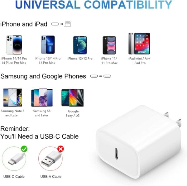 iPhone Charger Fast Charging USB C Charger Block Type C Charger Fast Charging 20W PD Wall Charger with 6FT iPhone Charger Cord for iPhone 14/14 Pro Max/13/13 Pro Max/12/12 Pro Max/Pro iPad - Image 3