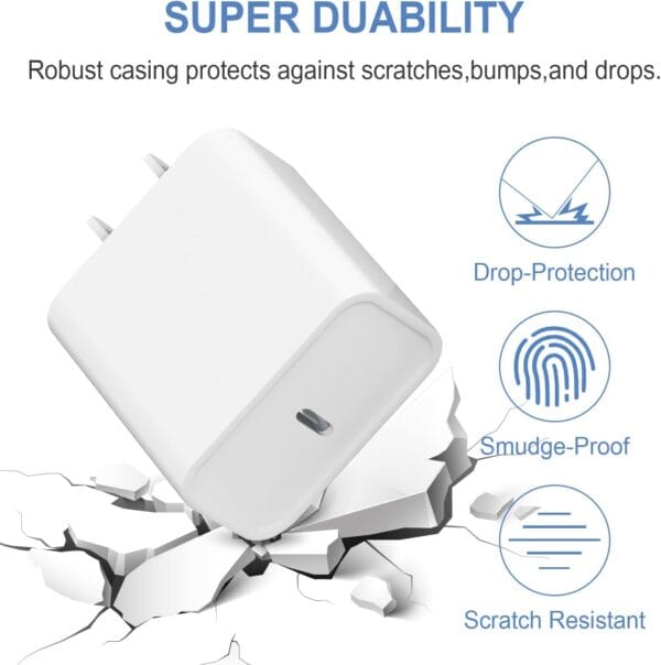 iPhone Charger Fast Charging USB C Charger Block Type C Charger Fast Charging 20W PD Wall Charger with 6FT iPhone Charger Cord for iPhone 14/14 Pro Max/13/13 Pro Max/12/12 Pro Max/Pro iPad - Image 6
