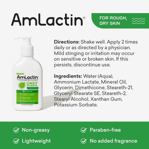 AmLactin Daily Moisturizing Lotion for Dry Skin, 7.9 oz Pump Bottle, 2-in-1 Exfoliator - Body Lotion with 12% Lactic Acid, Dermatologist-Recommended (Packaging May Vary) - Image 3