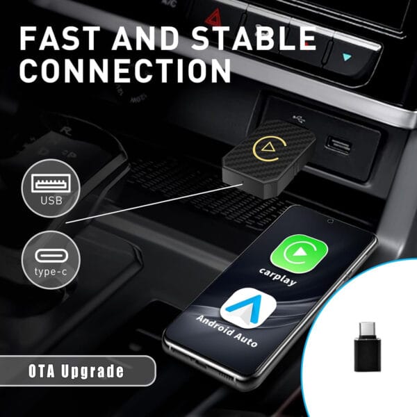 Android Car Wireless Stable Connection, Wireless Android Car Adapter Easy Setup in 3 Steps, Android Car Adapter for Apple Carplay, USB C/A, - Image 9